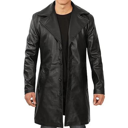 Maverick Black Leather Long Coat