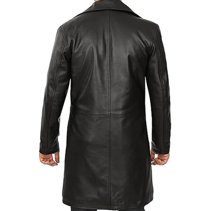 Maverick Black Leather Long Coat