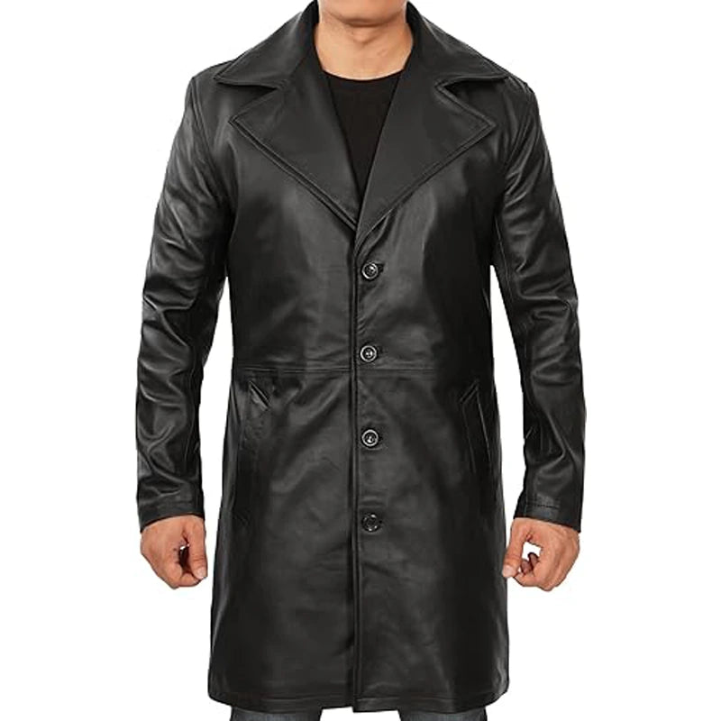Maverick Black Leather Long Coat