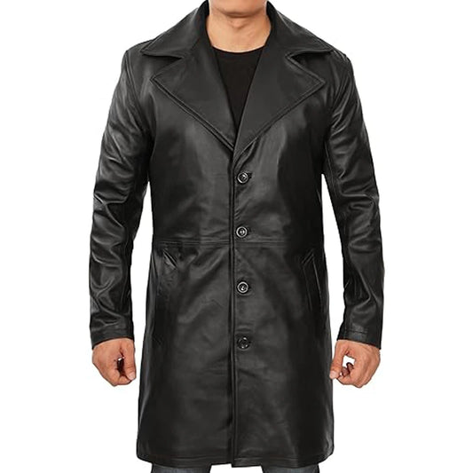 Maverick Black Leather Long Coat