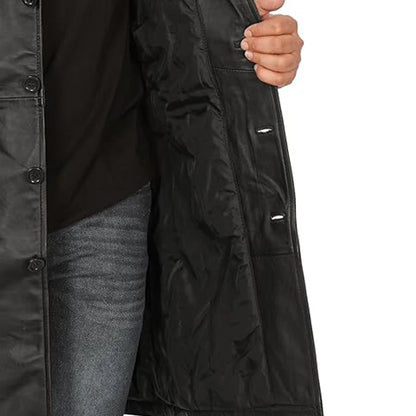 Maverick Black Leather Long Coat