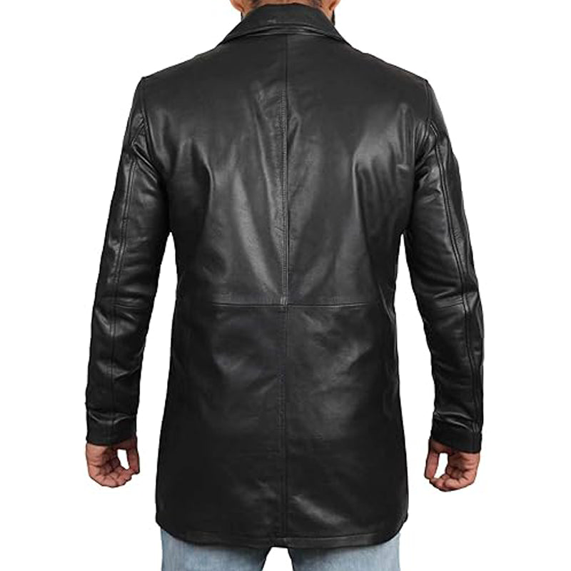 Casual Black Leather Coat