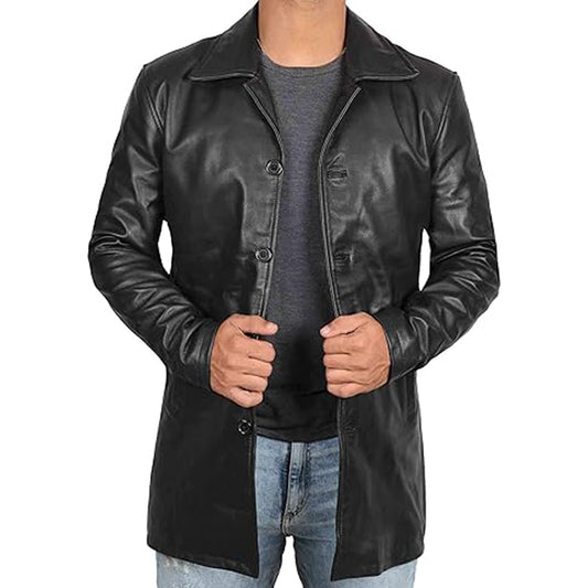 Casual Black Leather Coat