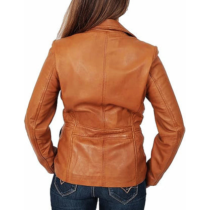 Hazel Brown Casual Leather Blazer
