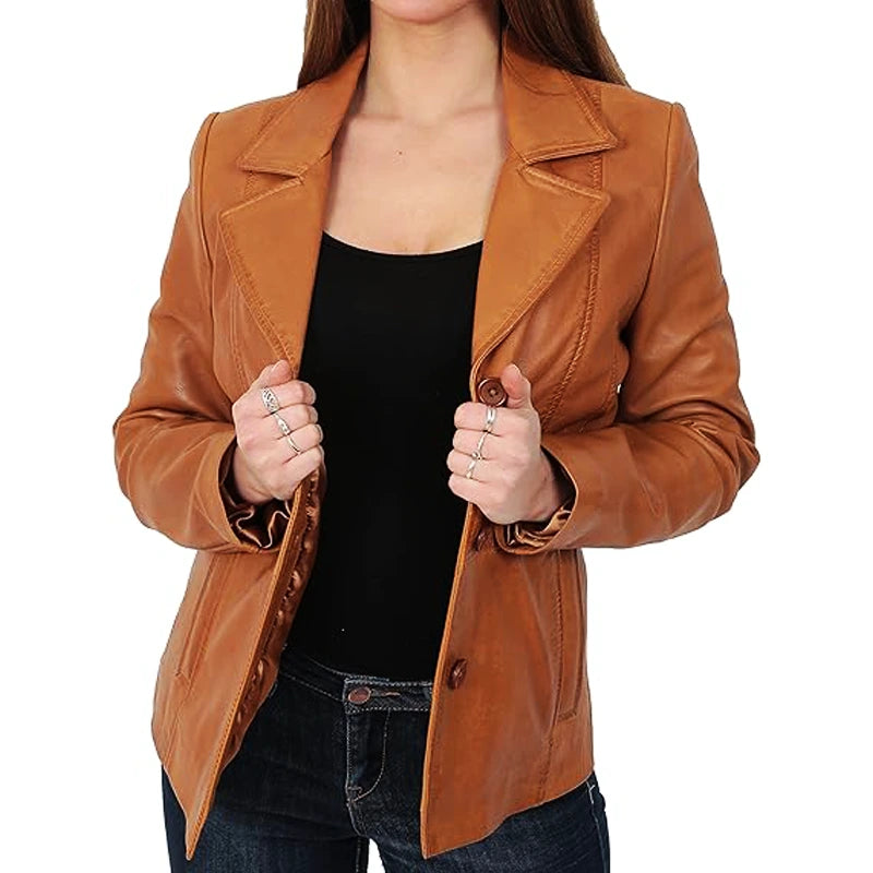 Hazel Brown Casual Leather Blazer