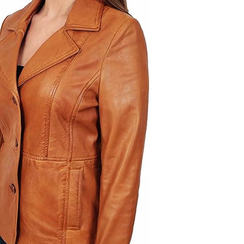 Hazel Brown Casual Leather Blazer