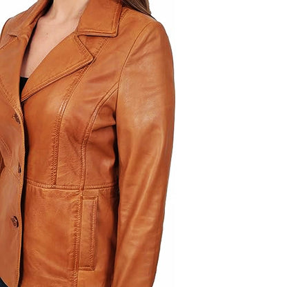 Hazel Brown Casual Leather Blazer