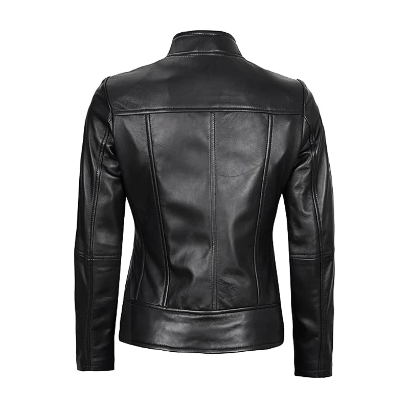 Black Cafe Racer Leather Motorcycle Jacket