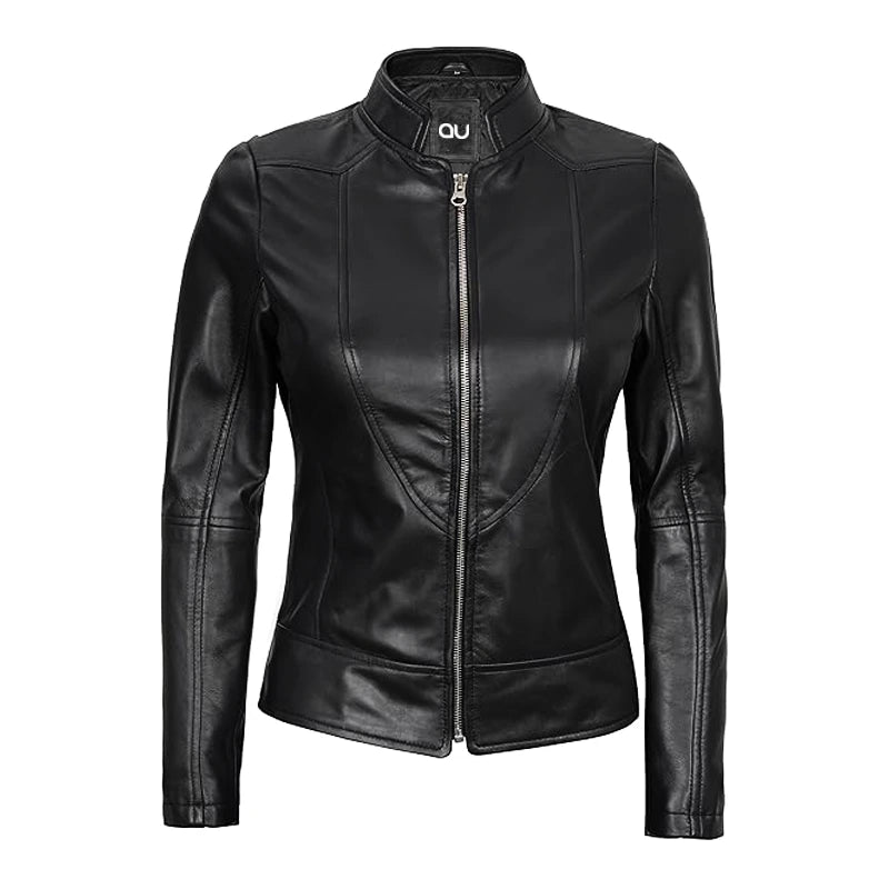 Black Cafe Racer Leather Motorcycle Jacket
