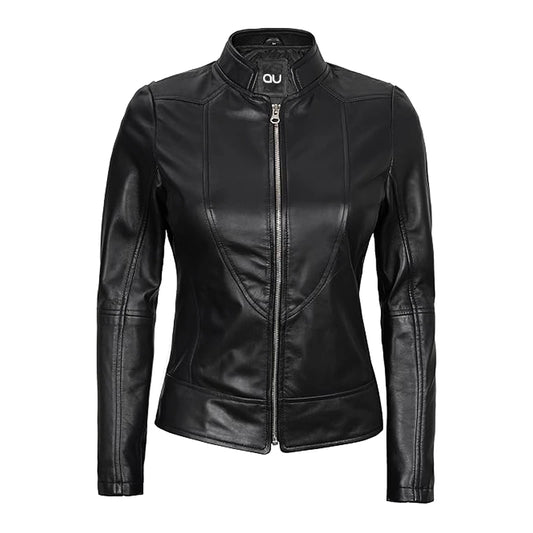 Black Cafe Racer Leather Motorcycle Jacket