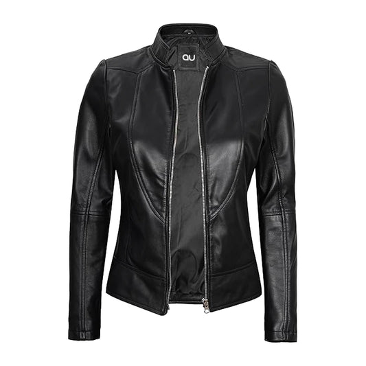 Black Cafe Racer Leather Motorcycle Jacket