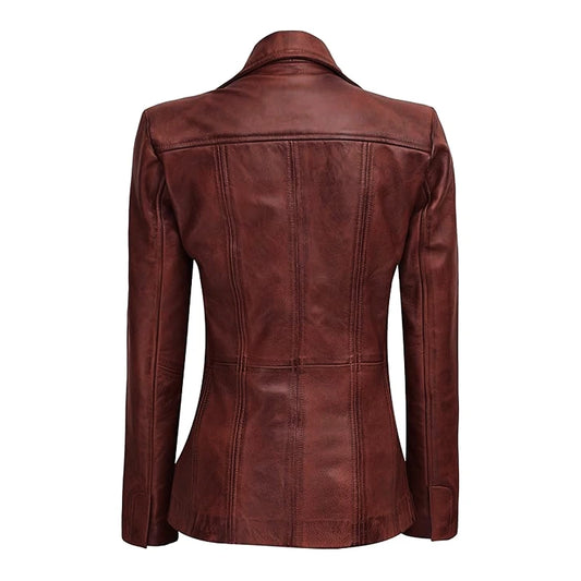 Wine Maroon Leather Blazer Jacket