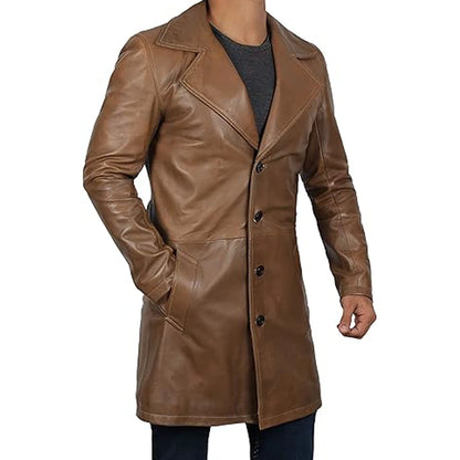 Maverick Brown Leather Long Coat