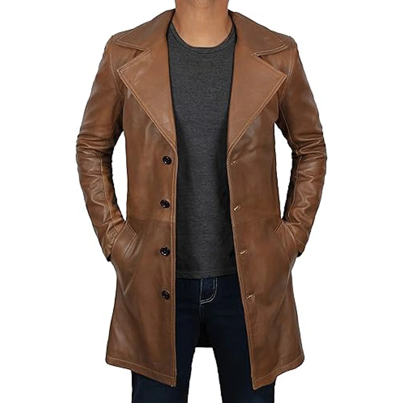 Maverick Brown Leather Long Coat