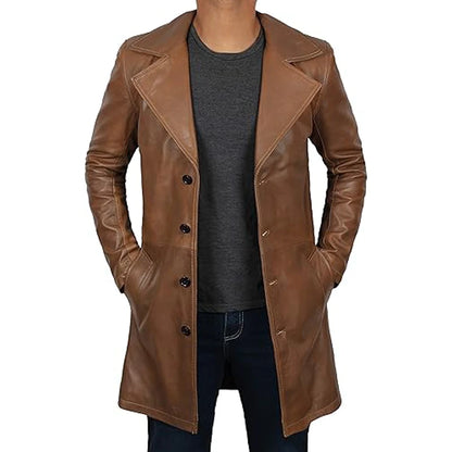 Maverick Brown Leather Long Coat