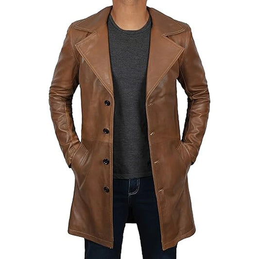 Maverick Brown Leather Long Coat