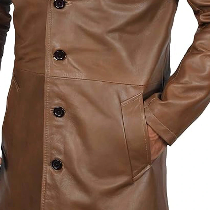 Maverick Brown Leather Long Coat