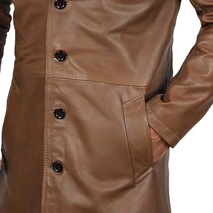 Maverick Brown Leather Long Coat