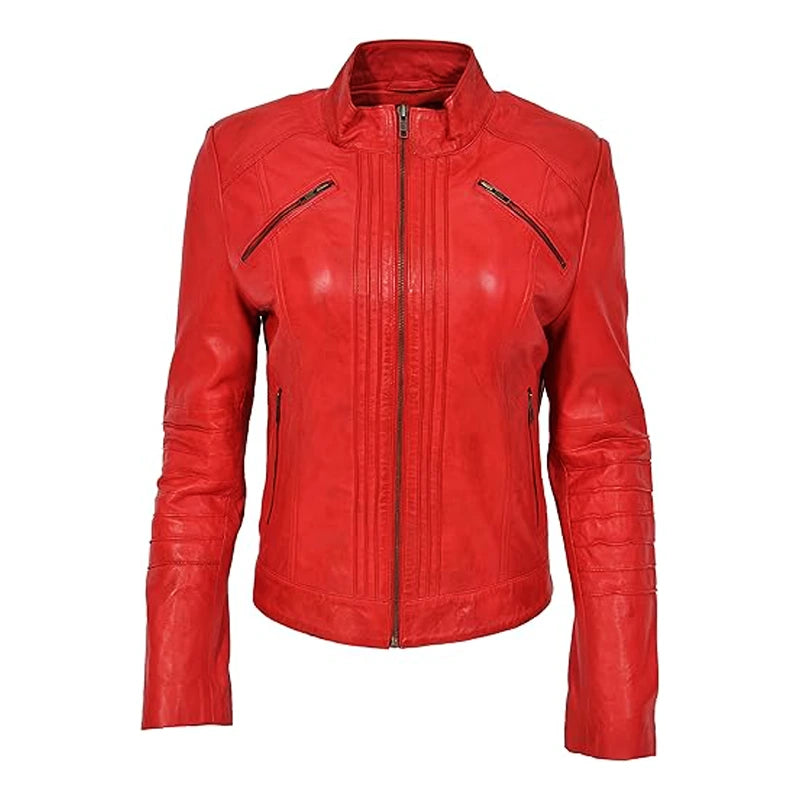 Inferno Red Leather Biker Jacket