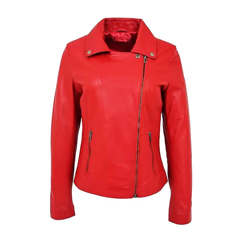 Notch Biker Red Leather Jacket
