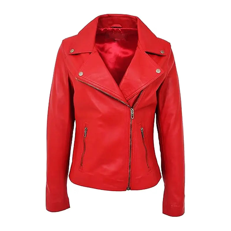 Notch Biker Red Leather Jacket