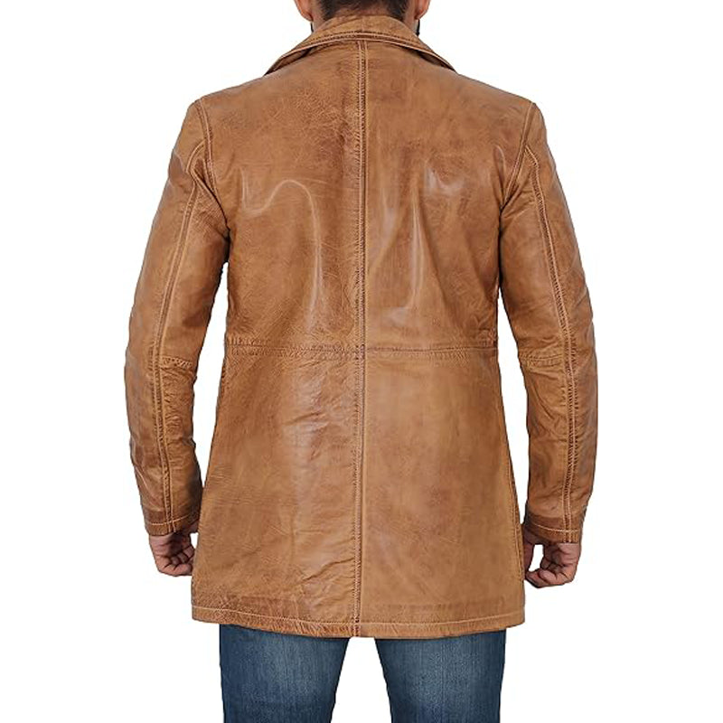 Distressed Brown Leather Coat