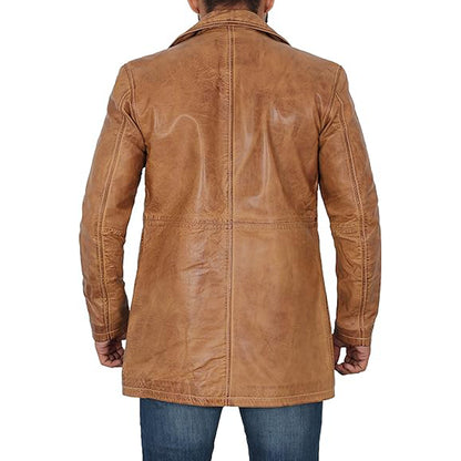 Distressed Brown Leather Coat