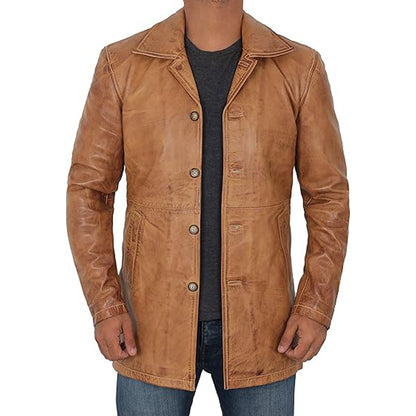 Distressed Brown Leather Coat