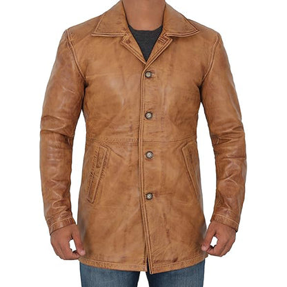 Distressed Brown Leather Coat