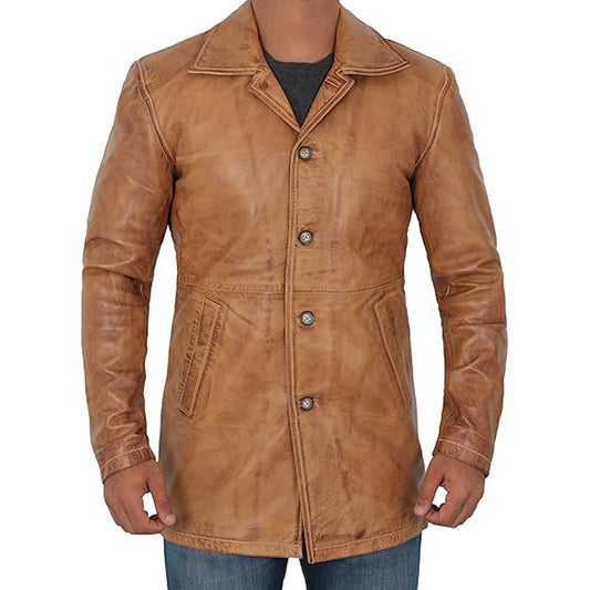 Distressed Brown Leather Coat