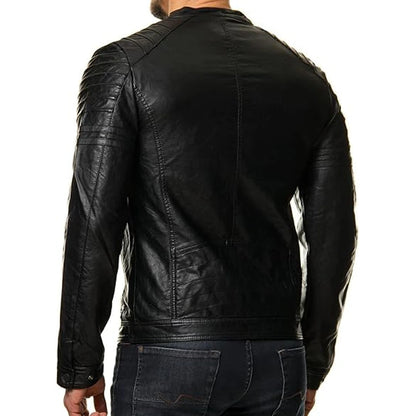 Quilted Black Biker Leather Jacket
