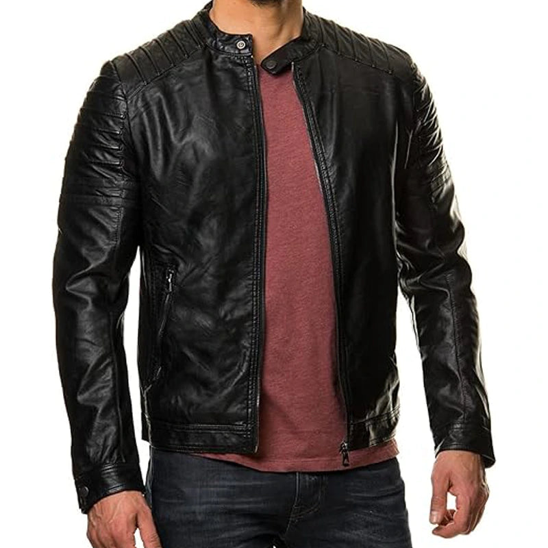 Quilted Black Biker Leather Jacket