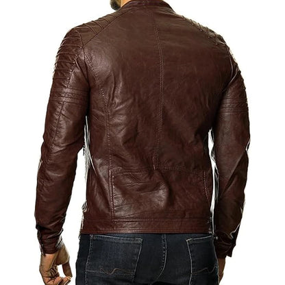 Quilted Brown Biker Leather Jacket