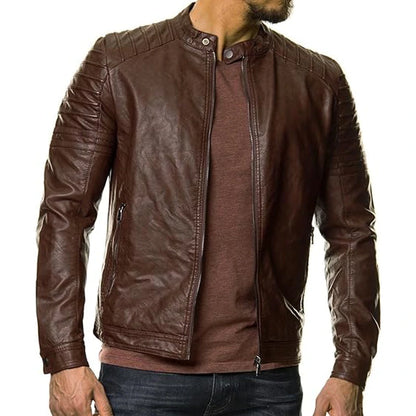 Quilted Brown Biker Leather Jacket