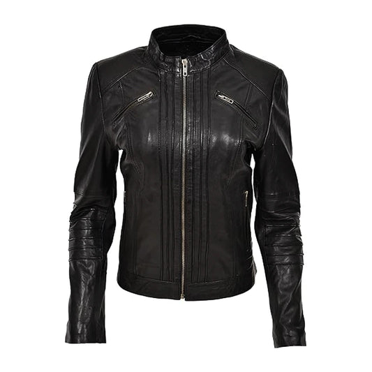 Noir Black Leather Biker Jacket