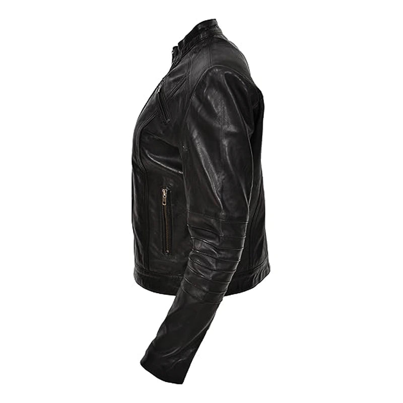 Noir Black Leather Biker Jacket