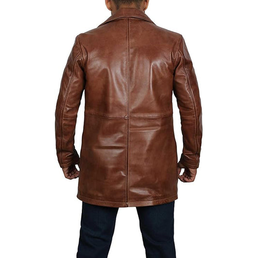 Casual Brown Leather Coat
