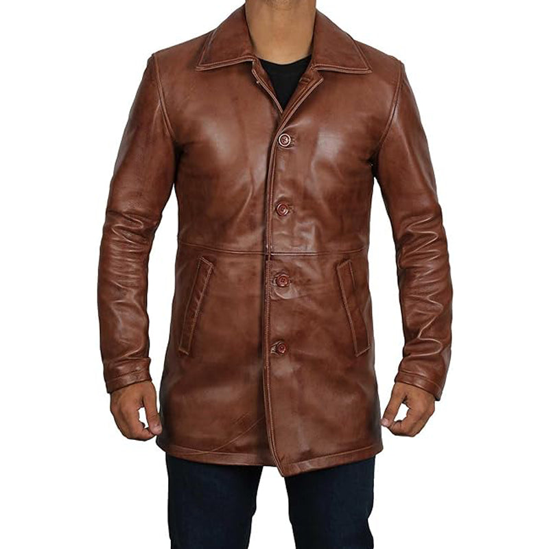 Casual Brown Leather Coat