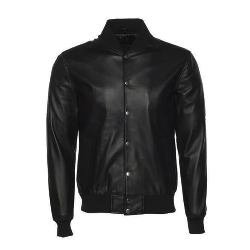 Classic Black Bomber Leather Jacket