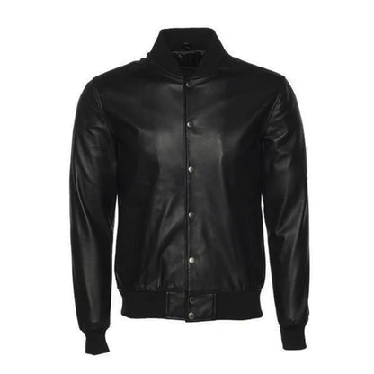 Classic Black Bomber Leather Jacket