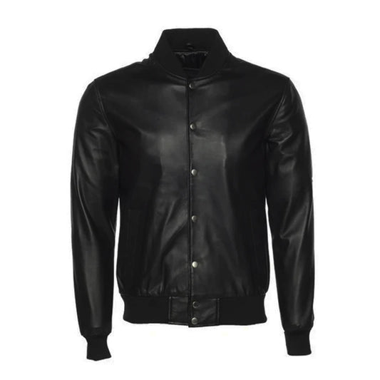 Classic Black Bomber Leather Jacket