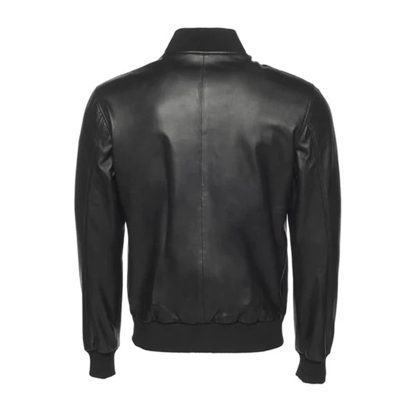 Classic Black Bomber Leather Jacket