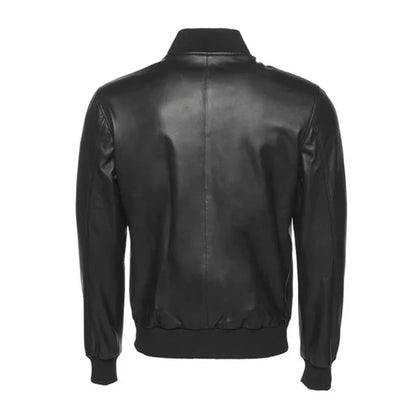 Classic Black Bomber Leather Jacket