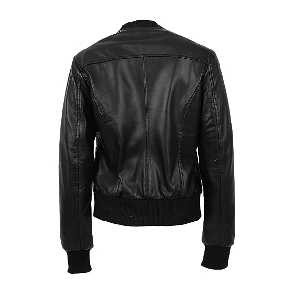 Classic Zipper Black Leather Bomber Jacket