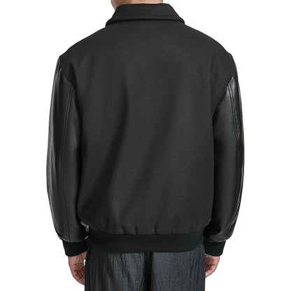 Zipper Bomber Black Leather Jacket