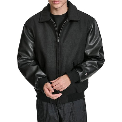 Zipper Bomber Black Leather Jacket