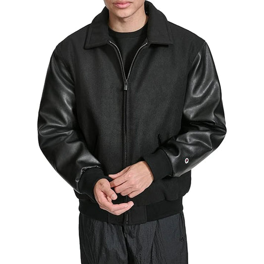 Zipper Bomber Black Leather Jacket