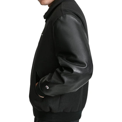 Zipper Bomber Black Leather Jacket