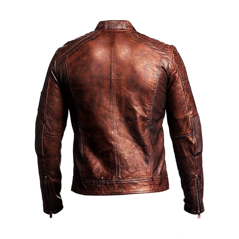 Distressed Brown Biker Leather Jacket