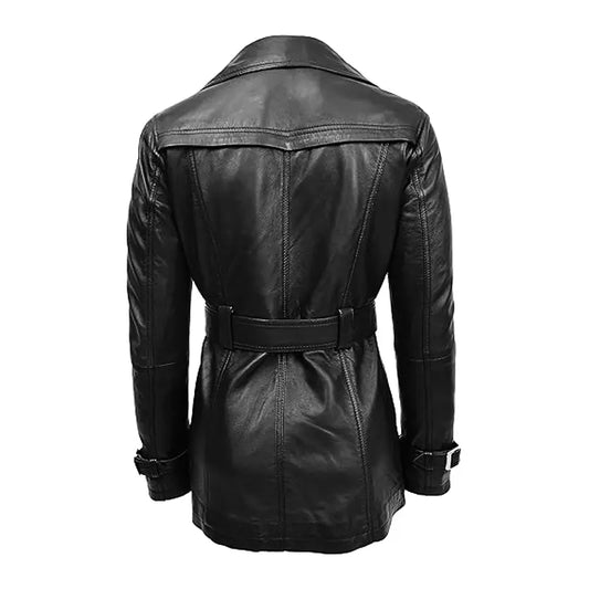 Black Double Breasted Leather Coat